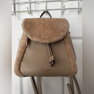 Kate Spade Leila Beige Shearling Trim Backpack